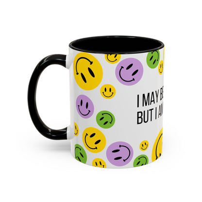 Funny Smiley Face Coffee Mug - "I May Be At Work, But I Am Not Happy" - 11/15oz